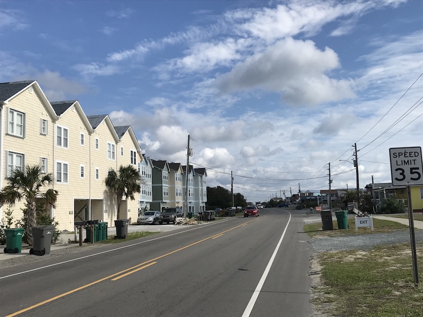 Street view of vacation homes in Topsail Island, NC